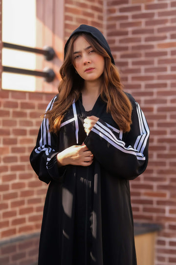 Noir Sport Stripe Abaya - Dhaagey