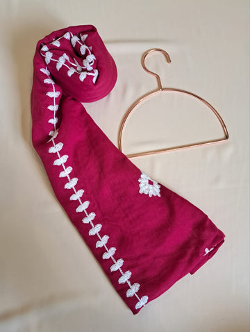 Lawn Embroidered Stole - Maroon - Dhaagey