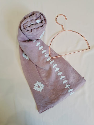 Lawn Embroidered Stole - Lilac - Dhaagey