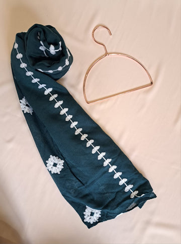 Lawn Embroidered Stole - Dark Green