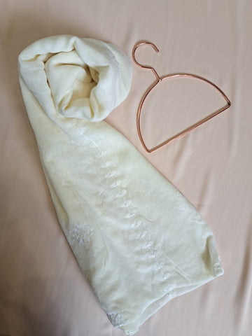 Lawn Embroidered Stole - Ivory White - Dhaagey