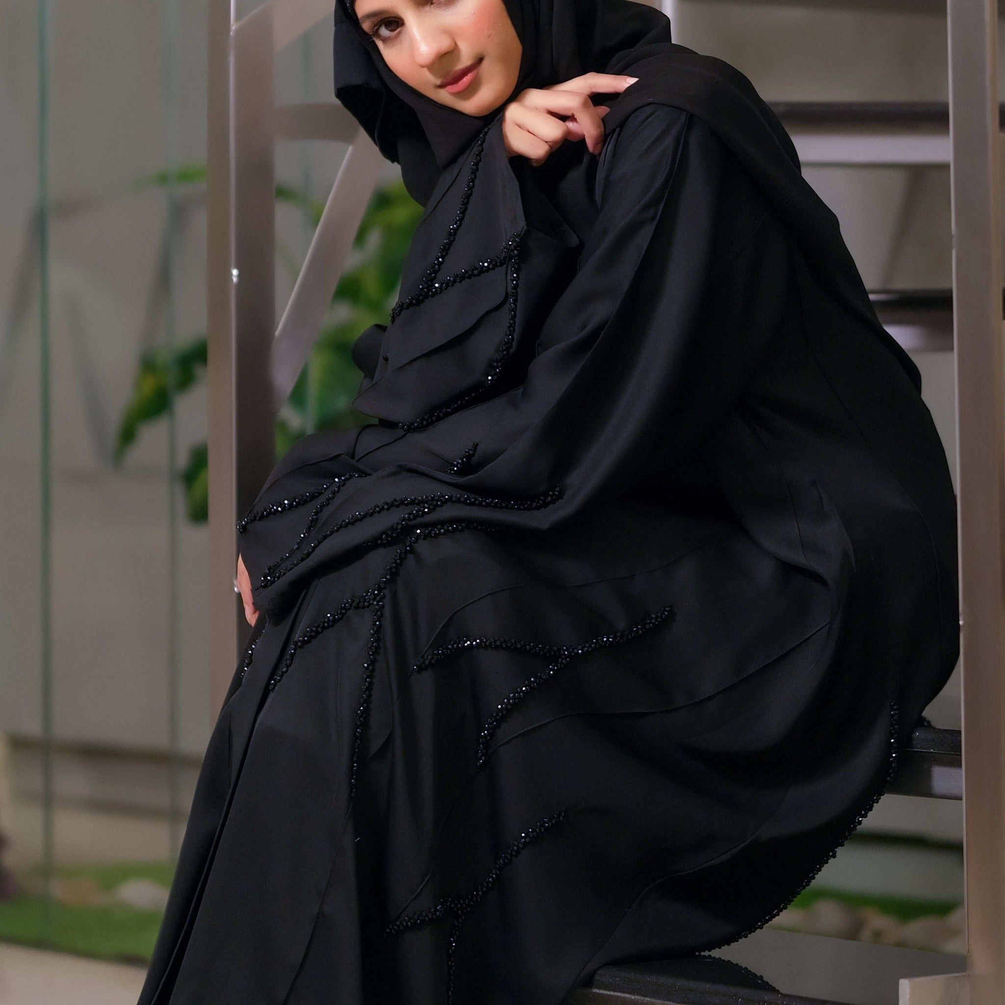 Emerald Black Abaya - Dhaagey 