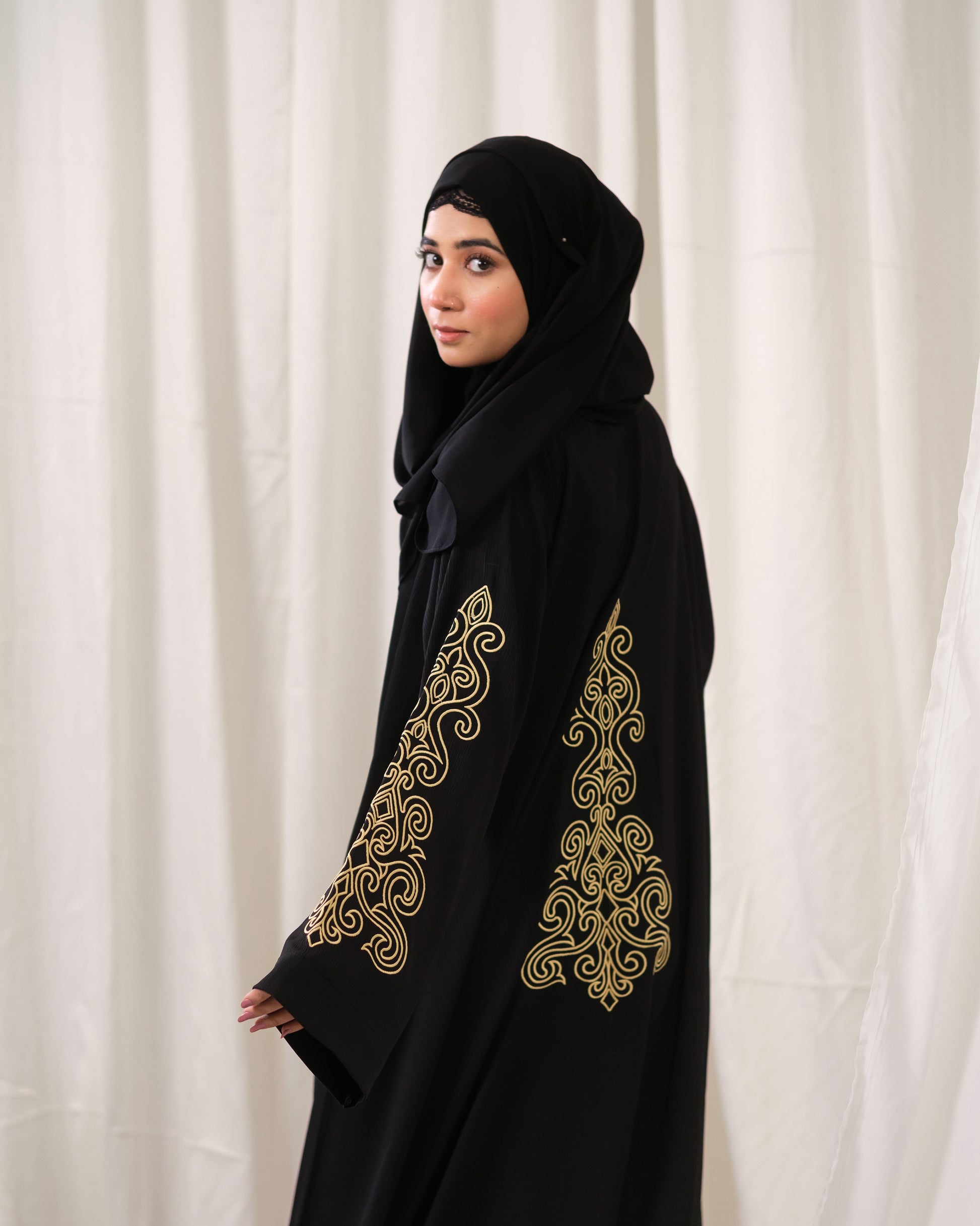 Golden Heirloom Abaya by Dhaagey side