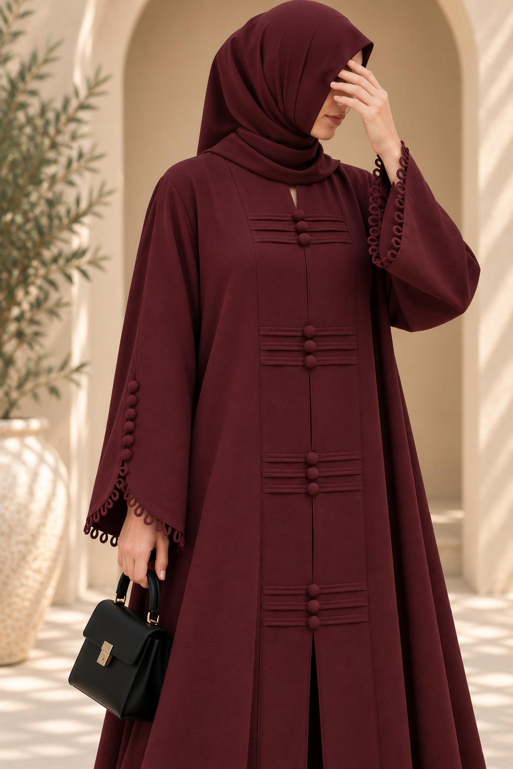 Maroon Serene Loop Abaya by Dhaagey