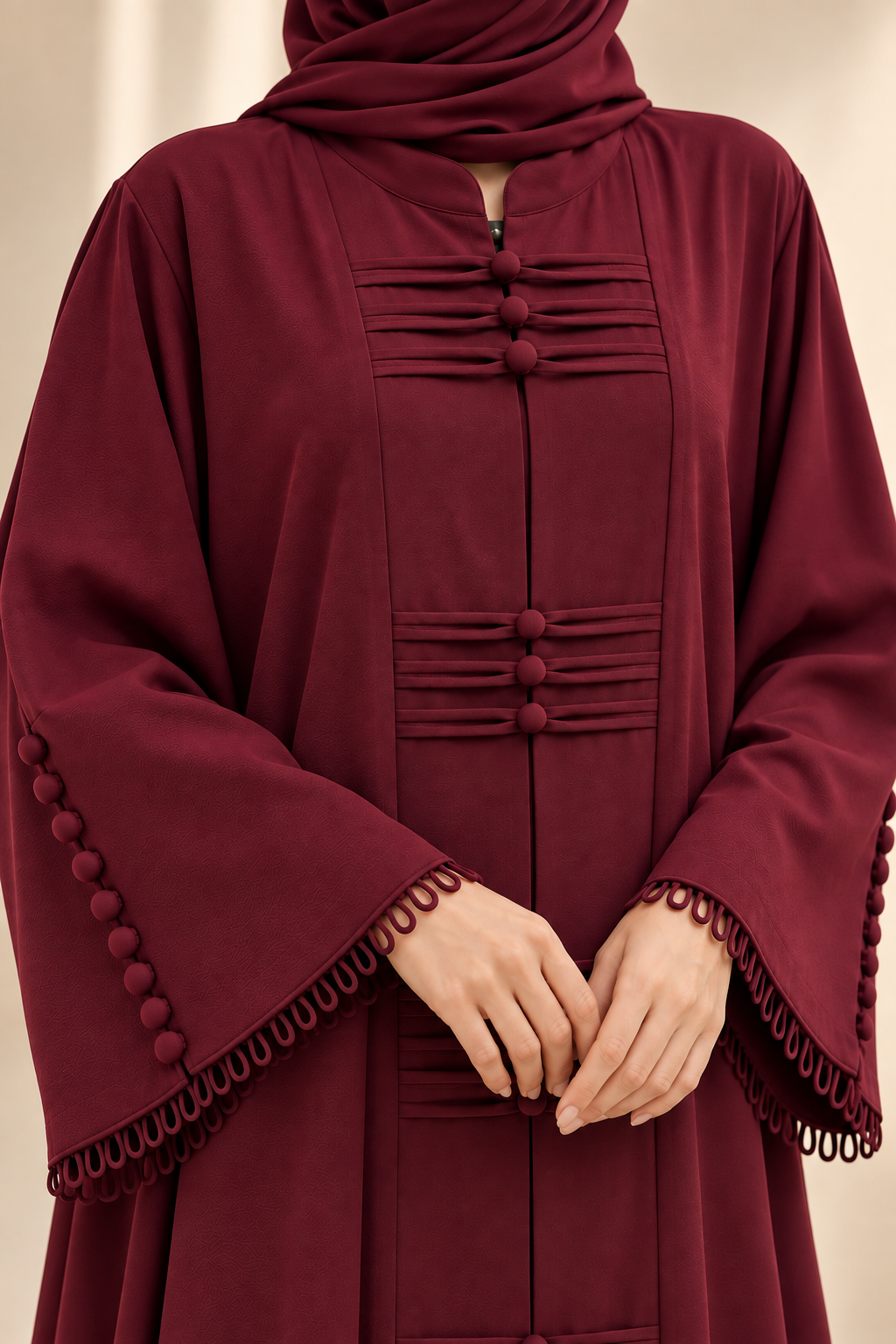 Maroon abaya with front and button detailing