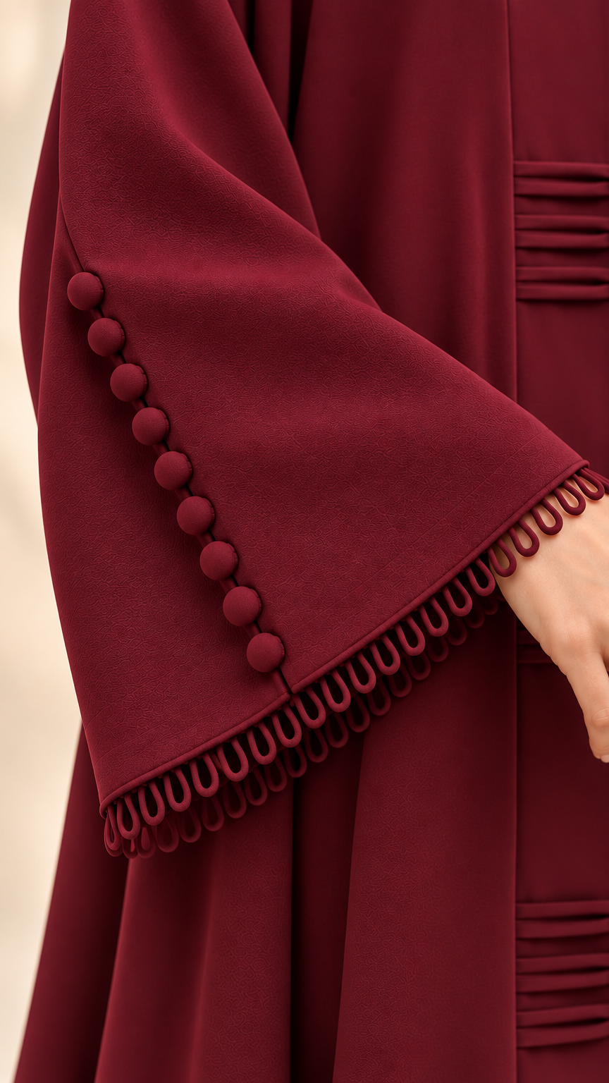 Maroon abaya with sleeve and loop detailing