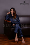 Navy Blue Silk Nightdress - Dhaagey 