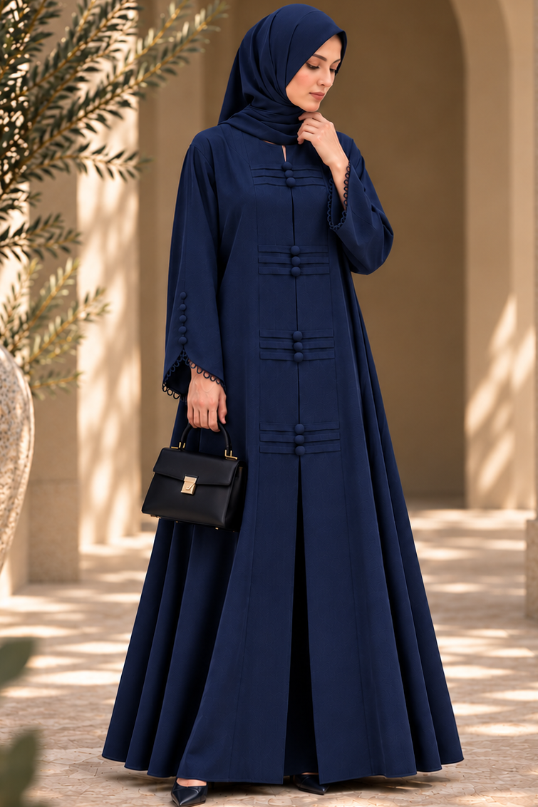 Serene Navy Blue Loop Abaya Full by Dhaagey