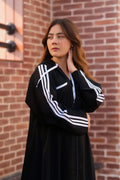 Noir Sport Stripe Abaya - Dhaagey 