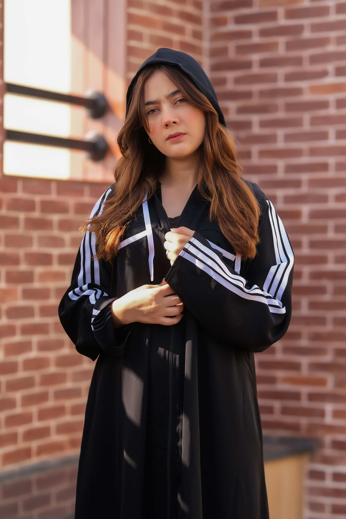 Noir Sport Stripe Abaya - Dhaagey 