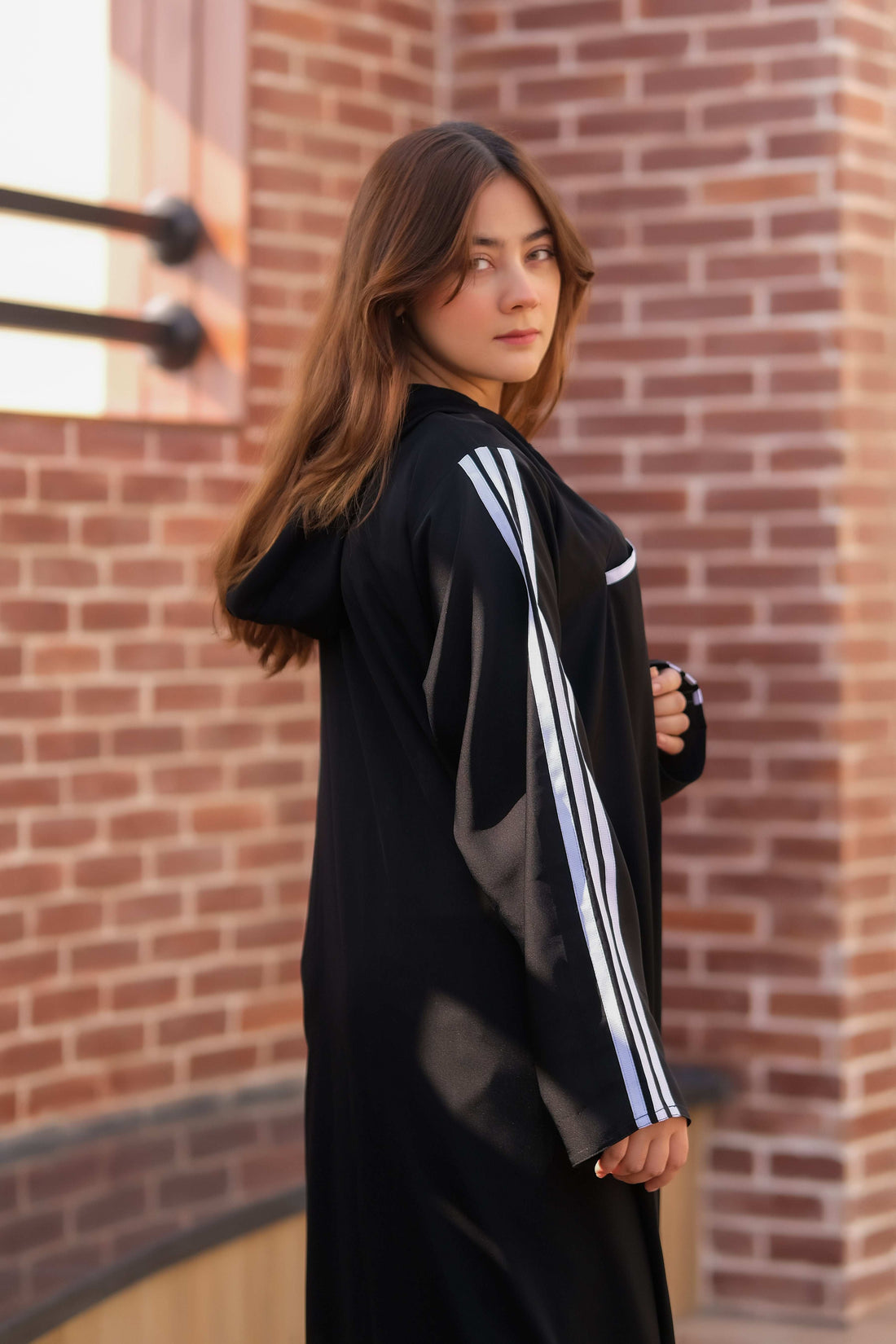Noir Sport Stripe Abaya - Dhaagey 