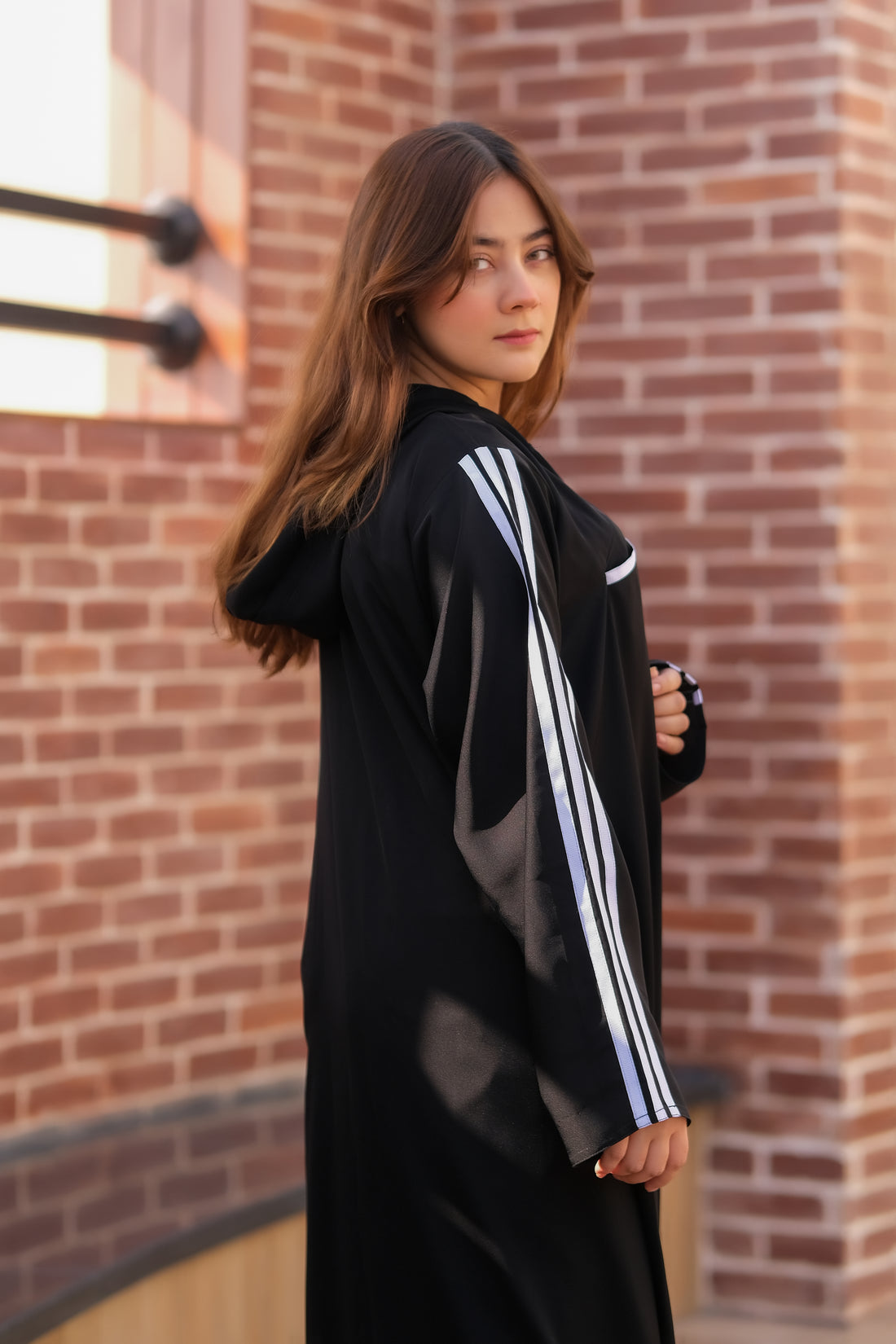 Noir Sport Stripe Abaya