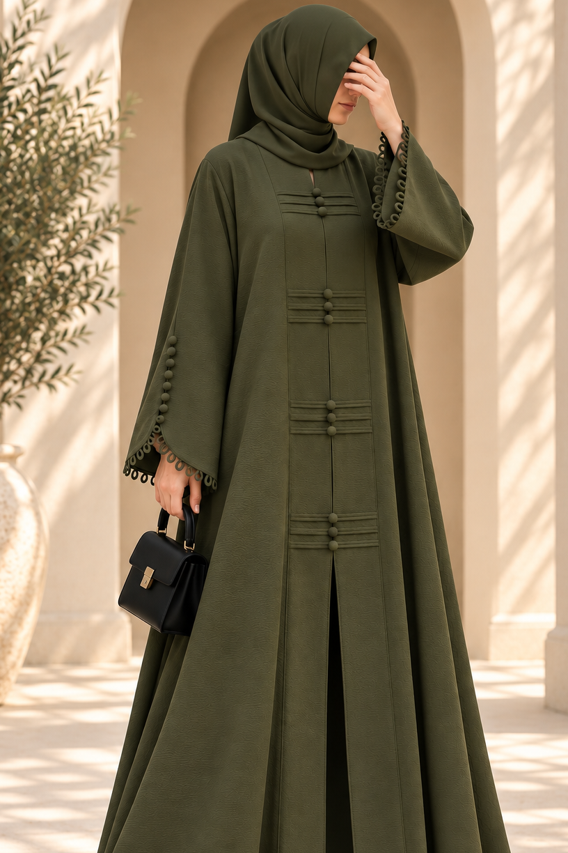 Olive Serene Loop Abaya by Dhaagey