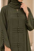 Olive abaya with front and button detailing
