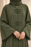 Olive abaya with front and button detailing