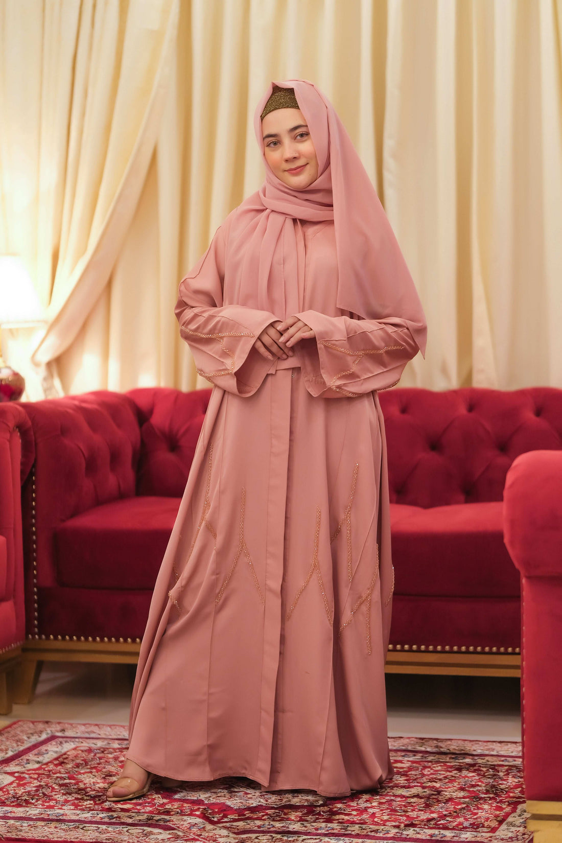 Rose Radiance Crystal Abaya - Dhaagey 