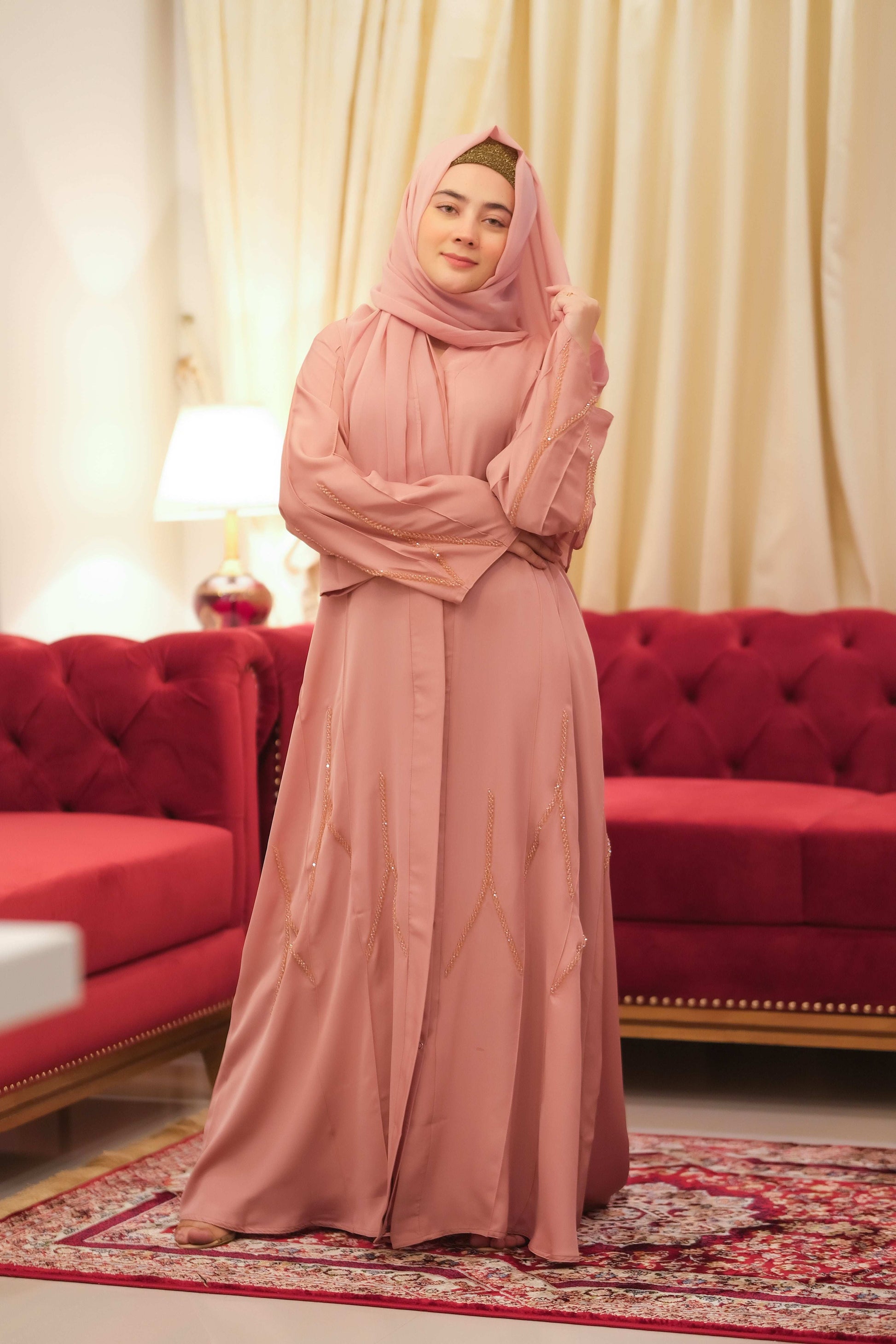 Rose Radiance Crystal Abaya - Dhaagey 