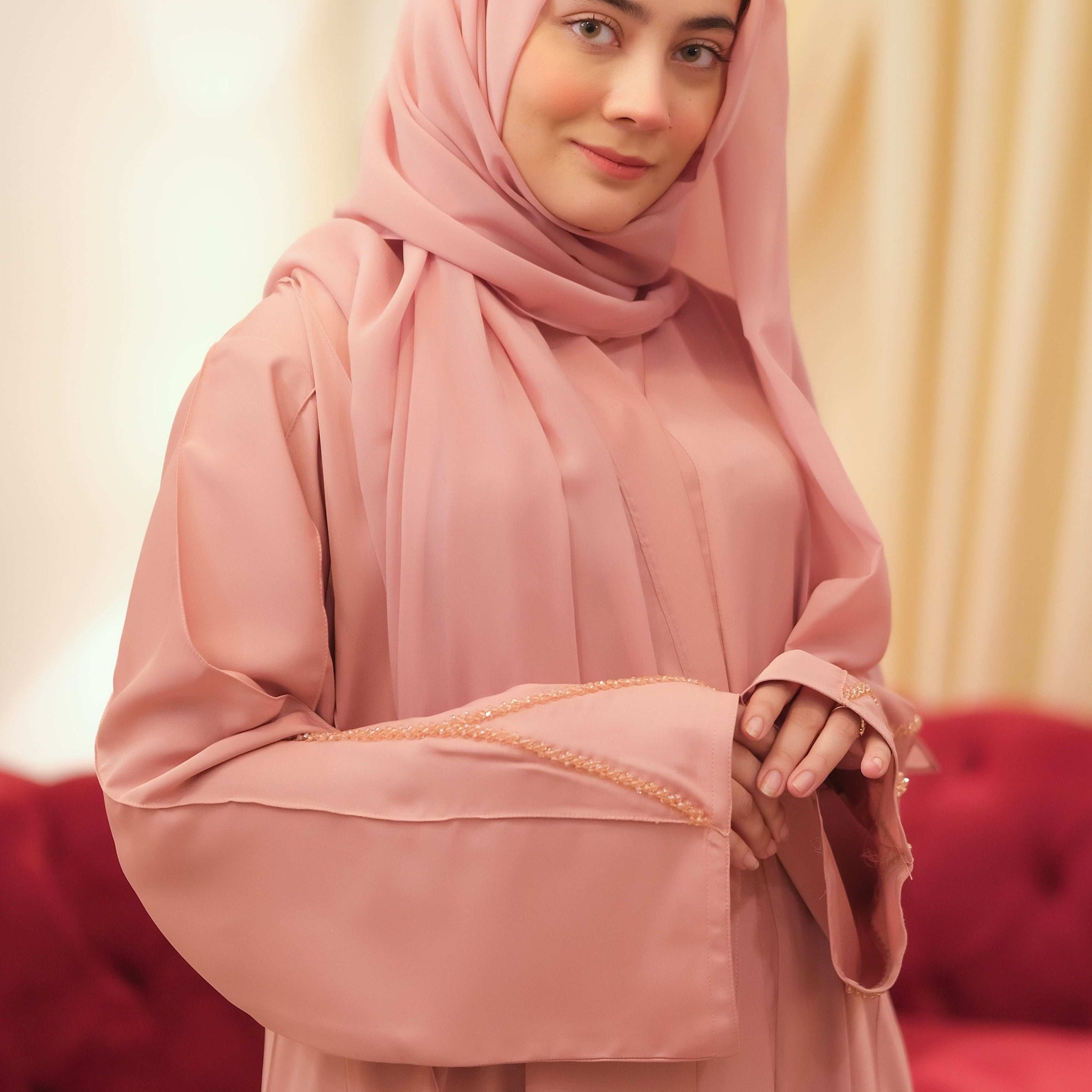 Rose Radiance Crystal Abaya - Dhaagey 