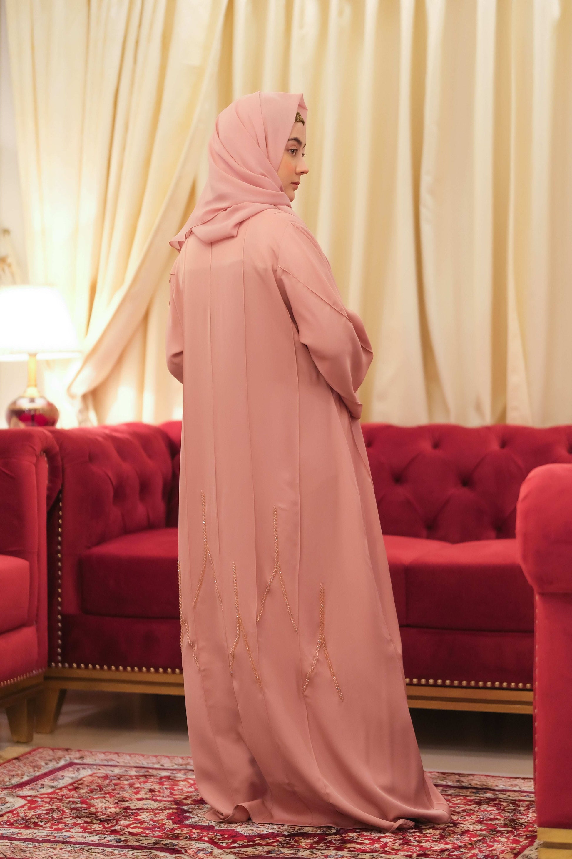 Rose Radiance Crystal Abaya - Dhaagey 