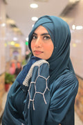 Dhaagey Azure Lattice deep teal Romantic Nidha abaya
