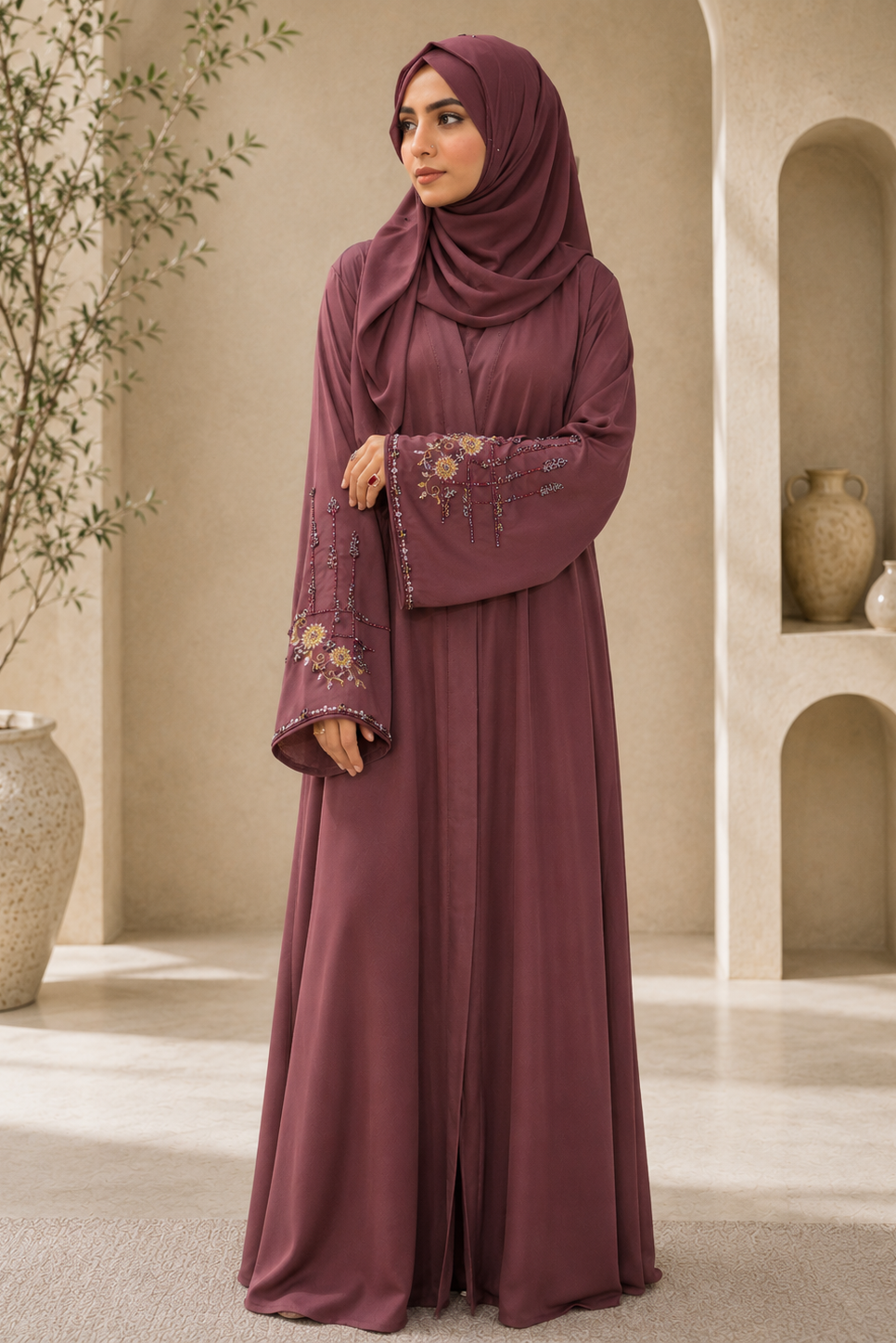 Dhaagey Evening Petal mauve Romantic Nidha abaya