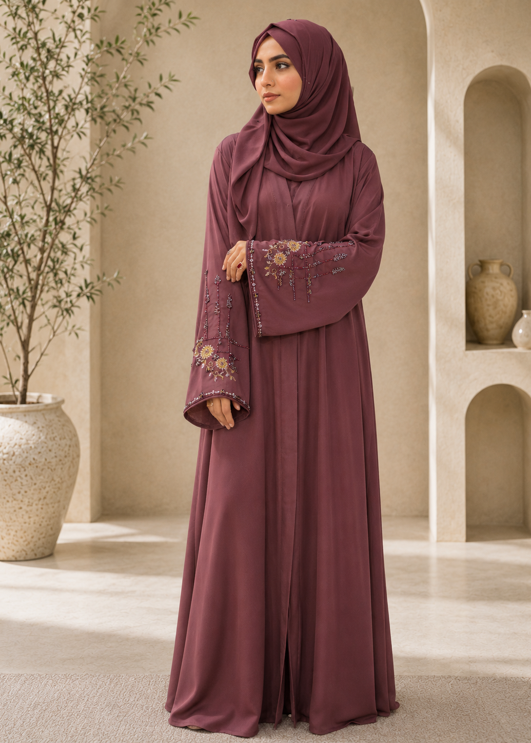 Dhaagey Evening Petal mauve Romantic Nidha abaya