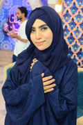 Indigo Willow navy abaya with hand-applied crystal detailing by Dhaagey