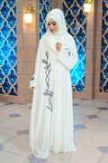 Dhaagey Pearl Blossom ivory white Nidha abaya with matching hijab